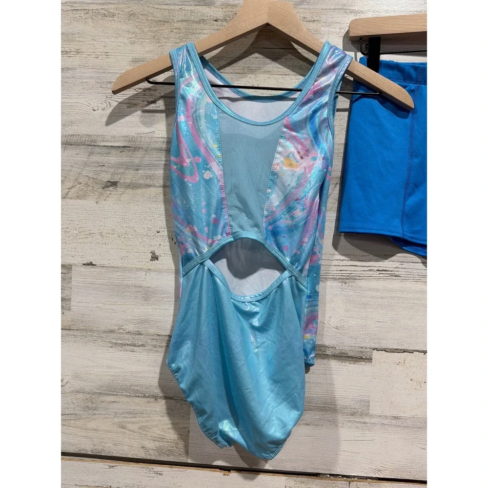 Mirella BCG Leotard Shorts Bundle Girls XL 14 16 Pink Blue Dance Gymnastics EUC